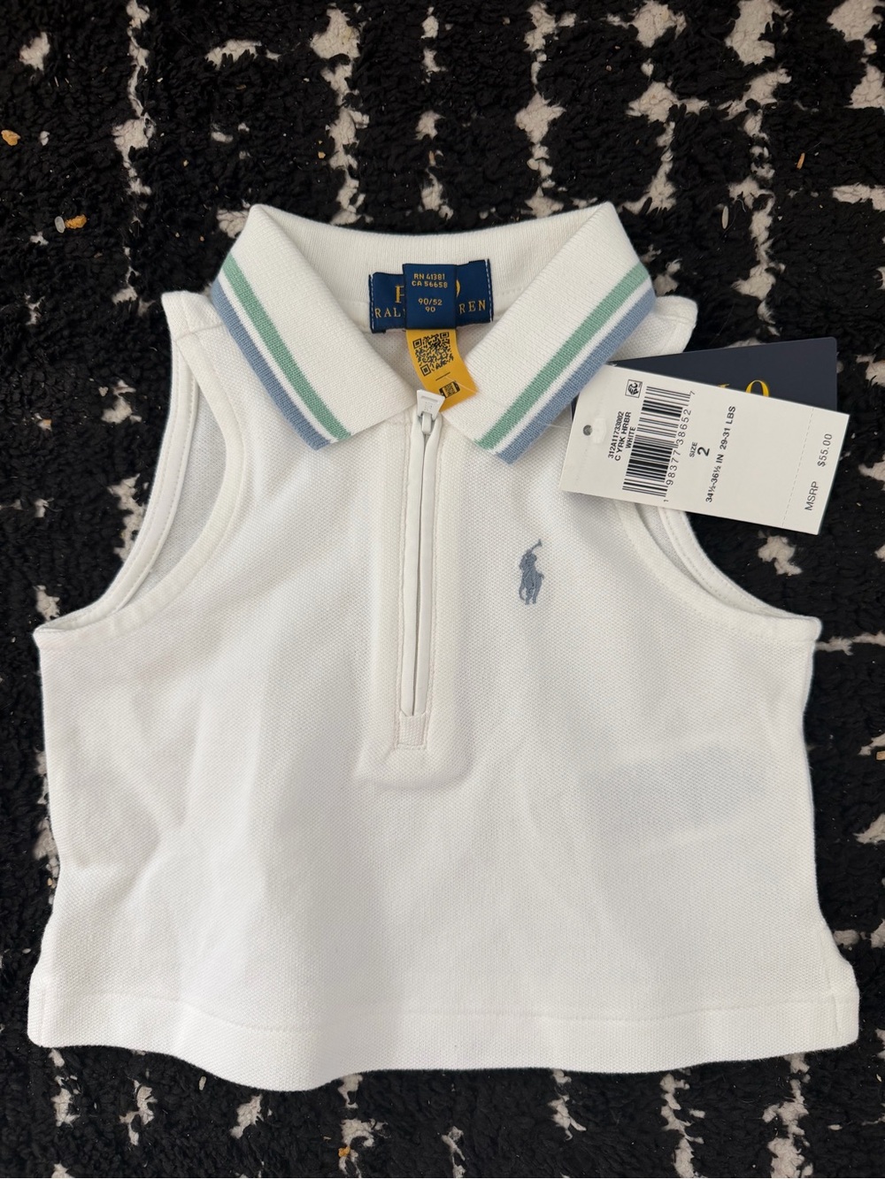 Ralph Lauren White Sleeveless Polo Zip Tank with Blue Pony